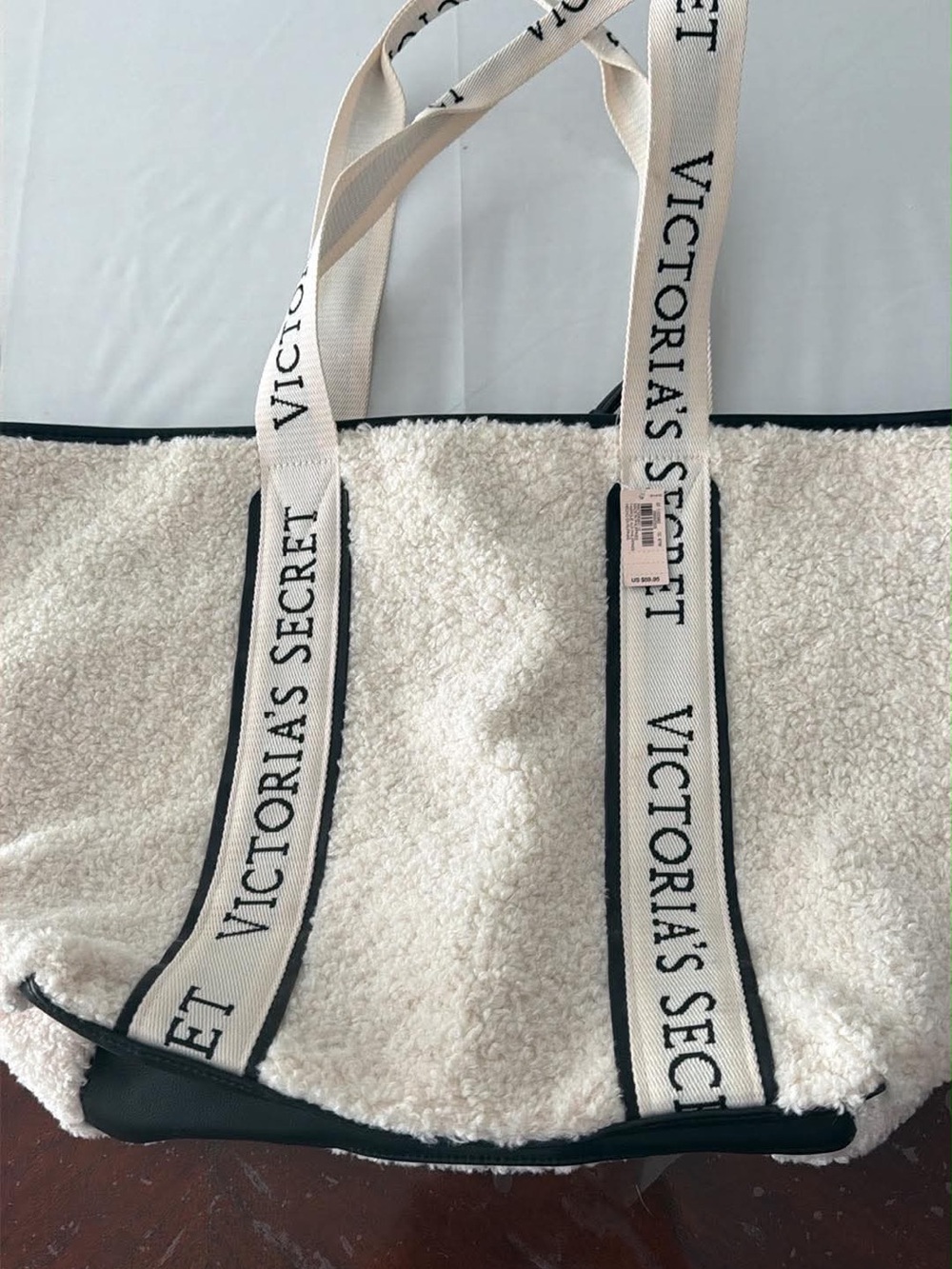 Victoria's Secret Cream Sherpa Tote with Branded Straps